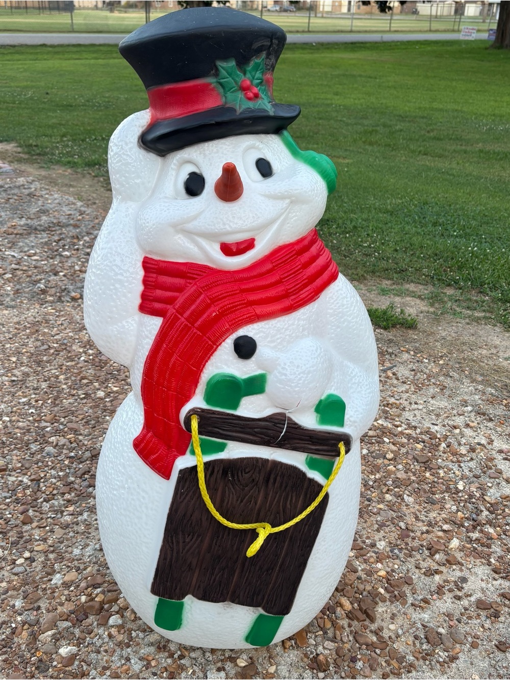 New Vintage 1999 Blow Mold 3’ White Snowman Holiday Lawn Decor Red Scarf Lights - Picture 9 of 9